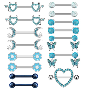 Set Piercing al Capezzolo in Lega di Zinco Blu Strass Cuore Diavolo Farfalla Luna Fiore Gioielli per Piercing Corpo Donna
