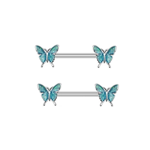 Piercing capezzolo in acciaio chirurgico con elegante design a farfalla in opale blu