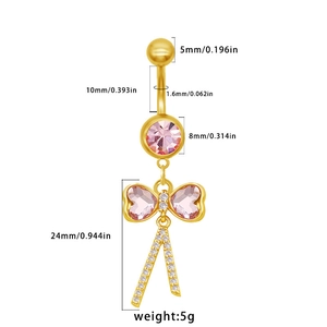 Détails des dimensions de l'anneau de nombril papillon en cristal rose et doré