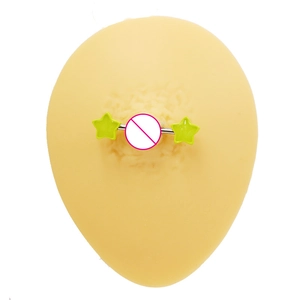 Detailed view of neon green star-shaped nipple piercing jewelry on a silicone model