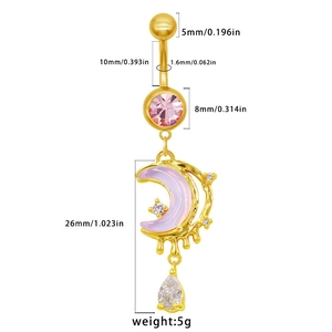 Tableau des tailles détaillé pour le piercing nombril lune dorée avec pierres roses