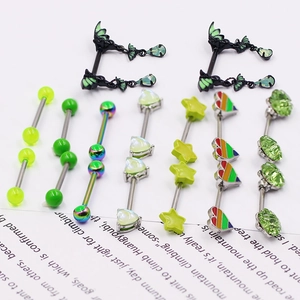Green series piercing set with stainless steel nipple shields and industrial barbells