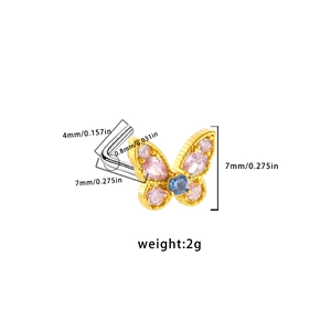 Detailed view of butterfly nose stud with dimensions and pink gemstone wing inlays