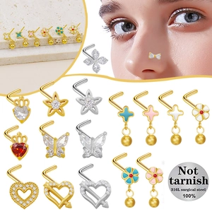 Piercing al Naso in Acciaio Chirurgico 316L a Forma di L Cuore Corona Farfalla Stella Fiore Zirconia Gioielli per Donna Uomo