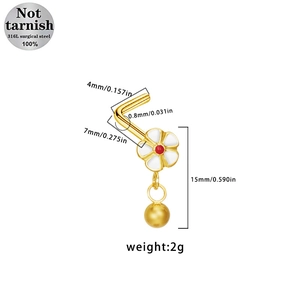 Guida alle dimensioni del piercing al naso a L in acciaio 316L con fiore dorato