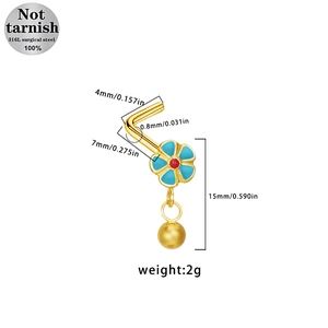 Specifiche dettagliate delle dimensioni del piercing al naso in acciaio 316L con fiore blu