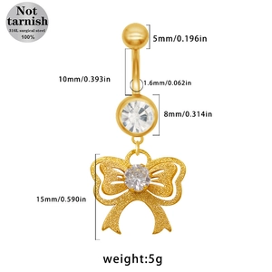 Detaillierte Größenangaben für den goldenen Schmetterlings-Bauchnabelpiercing aus 316L Stahl