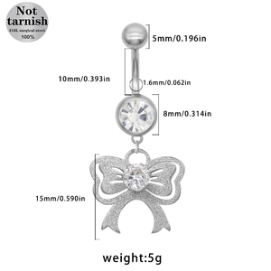 Maßangaben für den Bauchnabelpiercing aus 316L Chirurgenstahl mit Schmetterling-Anhänger