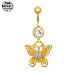 Bananabell aus 316L Chirurgenstahl in Gold mit Schmetterling und Zirkonia-Steinen