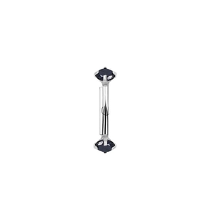 Minimalist barbell eyebrow piercing with silver surgical steel and black faceted gemstones