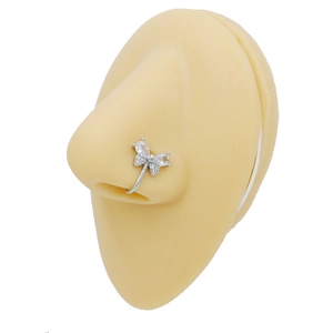Clip per naso a farfalla non forato a forma di U con pietre di zircone bianco in argento