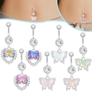 Set de piercings para ombligo de mariposa en acero inoxidable con cristales de circón
