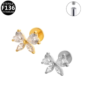Detail eines sterilen F136 Titan Schmetterling Labret mit Innengewinde-Struktur