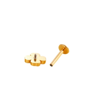 G23 Titan Kleeblatt Piercing Stecker in Gold mit internem Gewinde für Lippe und Ohr