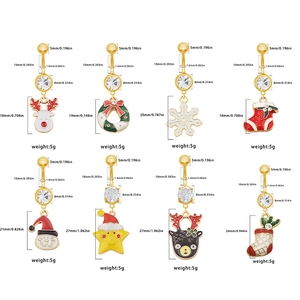 Set de 8 piercings de ombligo navideños con colgantes de alce, copo de nieve y corona
