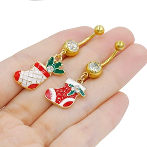 Set de piercing para ombligo de Navidad con colgante de reno esmaltado y circonitas