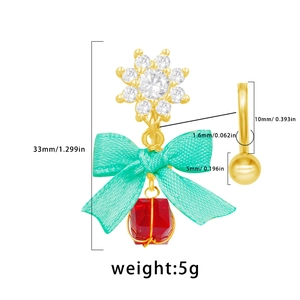 Detailed dimensions of bowknot navel ring with crystal drop and gold sunflower