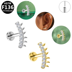 ASTM F136 Titanium snowflake ear studs with marquise CZ stones and flat back design