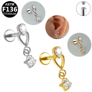 Detail view of internal threading on ASTM F136 titanium stud earring with zircon