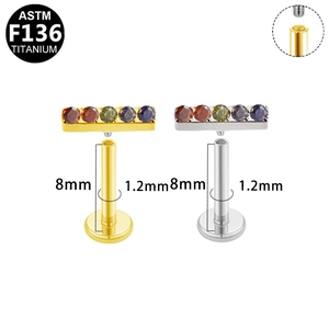 ASTM F136 titanium labret studs with internal thread and colorful synthetic opals