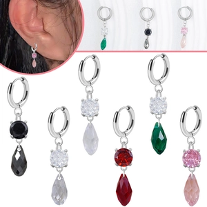 Pendientes Huggie de Acero de Titanio en Gota de Agua Zirconia Coloridos Pendientes Colgantes Geométricos Joyería Piercing