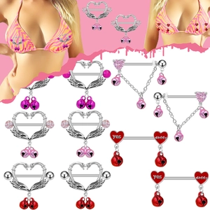 Stainless Steel Heart Nipple Rings For Women Sexy Swan Wing Body Piercing Jewelry With Bells Yes Daddy Letter Enamel Shield