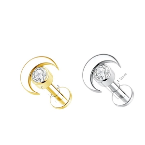Pendientes de luna en titanio G23 con circón en oro y plata, calibre de barra de 1,0mm