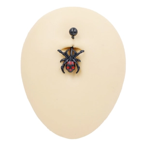 Piercing de ombligo de araña negra con puntos rojos en modelo de silicona Halloween
