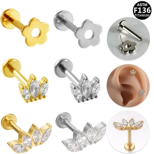 Clou de Labret à Filetage Interne en Alliage de Titane Strass Marquise Couronne Fleur Anneau de Lèvre Bijoux Femme