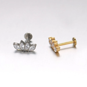 Piercings labret en titane avec couronne d'opale marquise en or et en argent