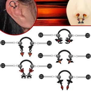Gothic Titanstahl Fledermaus Spinne Körperpiercing Schmuck Zirkonia Herz Industrial Barbell Ohrknorpel Stecker Halloween Party Schmuck