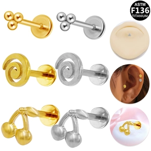 Anello per Labbra in Titanio ASTM F136 Unisex Ipoallergenico Oro Argento Ciliegia Spirale Trinità Labret Gioielli Piercing