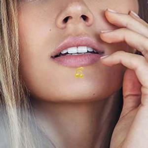 Piercing labbro a ciliegia in titanio G23 con foglie dorate per gioielli da viso