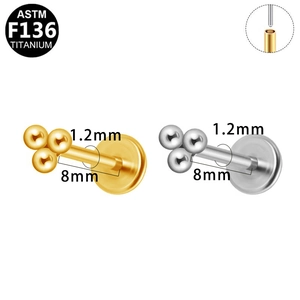 Piercing labret Trinity in titanio ASTM F136 oro e argento con retro piatto