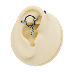 Gothic black bat ear cartilage cuff with green wings and water drop pendant accessory