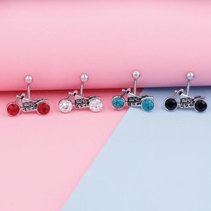 Motorcycle belly button rings set with colorful cubic zirconia in four vibrant colors