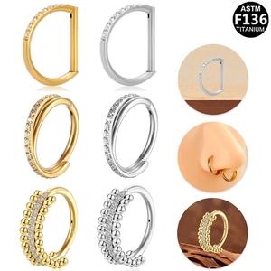 ASTM F136 Titanium Zircon Nose Ring Hinged Segment Clicker Double Layer Triple Row Piercing Jewelry Earrings For Women Men