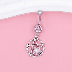 Piercing per ombelico a stella con zircone rosa e pendente in acciaio inossidabile