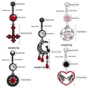 Set piercing ombelico 14G in acciaio chirurgico con pendenti a stella e luna