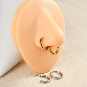 G23 titanium double hoop nose ring with zircon stones for body piercing jewelry