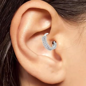 G23 titanium hinged clicker hoop with triple row beaded design for conch and daith piercings