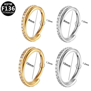 ASTM F136 titanium double hoop hinged clicker ring with zircons in 8mm and 10mm sizes