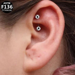 ASTM F136 titanium rook piercing barbell with polished finish balls for daily wear