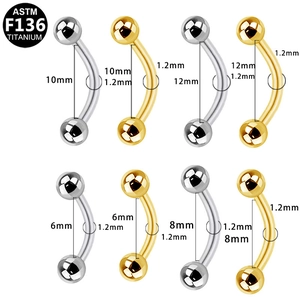ASTM F136 titanium curved barbell piercing set for eyebrow and navel in gold and silver