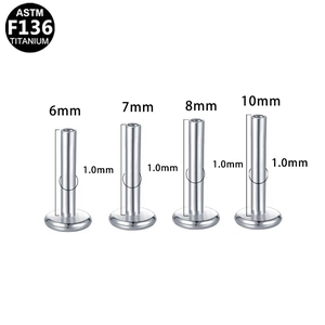 Medical grade F136 titanium labret studs in 6mm to 10mm lengths with 18G thickness