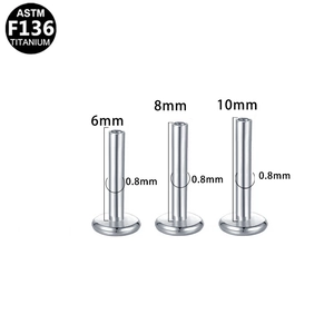 ASTM F136 titanium piercing labret posts in 6mm, 8mm, and 10mm lengths with 0.8mm gauge