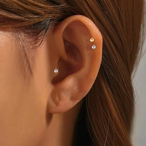 Minimalist titanium ball stud earrings for ear cartilage and tragus in gold and silver
