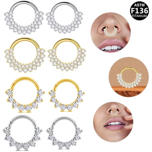 ASTM F136 Titanium Stainless Steel Zirconia Nose Ring Septum Clicker Hinged Segment Ring Body Piercing Jewelry For Women Men