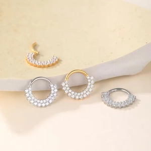 G23 titanium nose rings and clicker hoop earrings with sparkling white zircon crystals