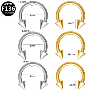 Titanium F136 horseshoe circular barbell with cone ends in silver and gold finish